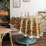 Round Tablecloth with Tassel, Jacquard Thick Table Cloth, Polyester Cotton Table Cover for Home, Wedding Party Decoration