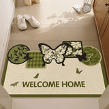 Green Door Mat Irregular Butterfly Shaped Door Mat and Carpet Front Door Mat Outside Entrance, Spring Welcome Entryway Doormat