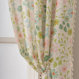 New Semi-Sheer Blackout Curtains, Slub Linen Look Floral Print Rod Pocket Drapes for Living Room Bedroom, 1/2 Panels Ready Made