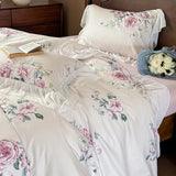French Pastoral Style Rose Flowers Print Lace Bedding Set Single Queen King Size 100% Cotton Duvet Cover Bed Sheet Pillowcases