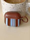 Blue and Brown Stripess + Ring Earphone Case Suitable for Apple for Airpodspro2 Case/For Airpodspro Case/For Airpods4 Case/For Airpods3 Case/For Airpods2 Case/Fashionable Women's Earphone Case/Simple Earphone Case