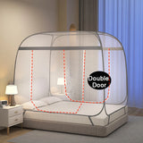 Mongolian Yurt Foldable Mosquito Net Tent No Assembly Required, Breathable Polyester Fabric, with Single or Double Doors