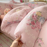 100% Cotton Bedding Set Soft Skin-friendly Four Piece Set Single Couple Flower Printed Comforter Duvet Cover Set for Adults Kids