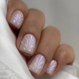24Pcs Simple French Fake Nail with Gradient White Design Short Square Head False Nails Wearable Finished Manicure Press on Nails