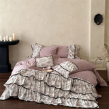 Three-layer Ruffles Bow Princess Bedding Set 1000TC Egyptian Cotton Brushed Duvet Cover Bed Sheet Pillowcases 4Pcs