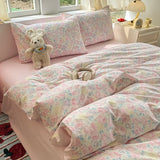 Oxygen Double Layered Four-Piece Bedding Set Fresh Floral Duvet Cover Bed Sheet Bed Canopy Student Dormitory 3-Piece Set