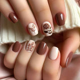24Pcs Mid-length Ballet False Nails Red Love Pattern Design Press on Nails Simple Wearable Finished Coffin Fake Nail Tips