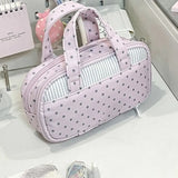 Pink Polka Dot Plaid Pencil Case Handheld Multi-Compartment Pen Bag with Clear Itabag Large Capacity Stationery Bag Gift