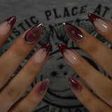 24pcs Manicure Long Almond False Nails Simple Cherry Color Fake Nials French Detachable Nail Tips Women