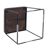 Set of 4 Wood Buffet Risers, Square Retail Food Display Risers for Party, Burnt Wood & Black Metal Wire Pizza Stands for Serving