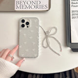 Simple white bow phone case stand holder cover for iphone 13 15promax 13pro 15 pro max 11 14 12  ins transparent bracelet capa