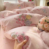 100% Cotton Bedding Set Soft Skin-friendly Four Piece Set Single Couple Flower Printed Comforter Duvet Cover Set for Adults Kids