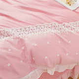 Korean Luxury Lace Ruffles Bedding Set Skin-Friendly Washed Cotton Princess Style Duvet Cover Bed Sheet Pillowcase Home Textiles