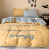 New warm plush thickened warm letter embroidery milk fleece four-piece student dormitory quilt cover 3-piece bedding