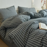 100% Cotton Stripe 3-Piece Duvet Cover Set (1 Duvet Cover + 2 Pillowcases),Yarn-Dyed,Soft Bedding Set, Multiple Sizes