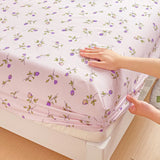 Purple Flower Bed Sheets Single/Queen/King Size Fitted Bed Sheet with Elastic Band drap de lit High Quality Mattress Cover 180