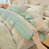 100% Cotton Bedding Set Brushed Gradient Stripes Duvet Cover Flowers Sheet Set King Queen Affordable Luxury for Bedroom Decor