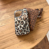 Korean INS Grey Leopard Prints Double Layers IMD Fashionable Phone Case for iPhone 16 15 14 13 Pro Max Back Phone Cover Capa