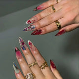 24pcs Manicure Long Almond False Nails Simple Cherry Color Fake Nials French Detachable Nail Tips Women
