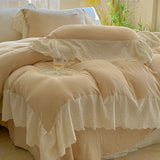 Vintage French Lace Ruffles 100% Cotton Double Yarn Soft Comfortable Bedding Set Duvet Cover Bed Sheet/Fitted Sheet Pillowcases