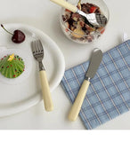 Cream Style Knife Fork Spoon Three Piece Set for Home Use Simple Dessert Spoon Yogurt Spoon Western-style Fork Fruit Fork