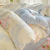100% Cotton Skin-friendly Four Piece Set Soft Duvet Cover Set Single Couple Flower Printed Comforter Bedding Set for Adults Kids