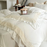 Vintage French Lace Ruffles Bedding Set Wrinkled Yarn Soft Princess Wedding Single Queen King Duvet Cover Bed Sheet Pillowcases