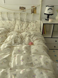 Romantic Floral Dog Cotton Bedding Set Lovely Cartoon Pure Cotton Four-Piece Suite Lace Design Cotton Duvet Cover eet Pillo...