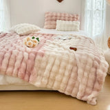 Soft Bubble Fleece Blanket 480GSM Warm Puffy Home Bed Throw Imitation-Rabbit Plush 100*160cm Throw Blanket