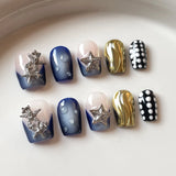 10Pcs Short Handmade Press on Nails Full Cover Metallic Design Ballet Punk Coffin False Nails Wearable Manicure Art Spice Girls