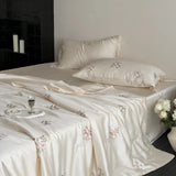 60S Lyocell Bamboo Fiber Flower Embroidery Summer Quilt Bedding Set Soft Silky Thin Comforter Blanket With Bed Sheet Pillowcases