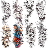 1 Sheet Realistic Flying Birds Flowers Temporary Tattoos For Women Girls Waterproof Long Lasting Fake Tattoo Sticker 3D Body Art
