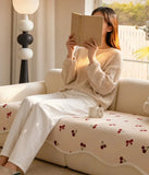 Lovely Floral Print Wavy Edge Sofa Cushion Thick Plush Warm Sofa Cover for Autumn Winter Elegant Sectional Anti Slip Home Decor