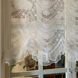 Korean Pastoral Double Lace Pearls Short Tulle Curtains European Style Window Decor White Self Adhesive Curtain Head