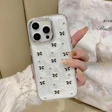 Bling Cute 3D Bowknot Transparent Phone Case For iPhone 15 14 13 12 16 Pro Max Girl Epoxy Glitter Clear Cover Funda