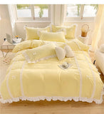 Korean Princess Style Bowknot Bedding Sets Lace Duvet Cover Fitted Sheet For Girl Woman Bedroom Decor Bed Linens Home Textiles