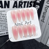 10Pcs Long Blusher Handmade Press On Nails Gradient Fake Nail Full Cover Moon Heart Design Artificial Manicure Wearable Nail Tip