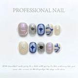10Pcs Sweet Cool Coffin Handmade Press on Nails Full Cover Heart Metallic Short Ballet False Nails Wearable Manicure Spice Girl