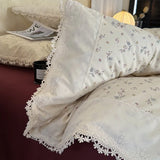 Korean Style Vintage Cherry Bedding Sets for Girls New Washed Cotton Duvet Cover With White Lace Trim Sheet Pillowcases