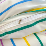4pcs Simple Color Stripes Duvet Cover Set Cute Green Pink Bedding Big Eye Pattern Pillowcases Comforter Cover with 1 Bed Sheet