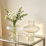Vertical Ribbed Clear Glass Vase Mushroom Shaped Hydroponic Flower Container Modern Desktop Ornament for Living Room Home Decor