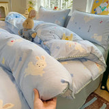 Ins Bedding Set Purple Love Stripe Double Layer Yarn Four Piece Dormitory Girl Heart Bed Sheet And Quilt Set Washed Cotton