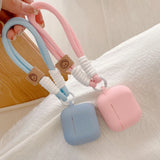 Simple Style Round Soft Liquid Silicone Cover For AirPods 1 2 3 4 Pro Pro2 Earphone Case Anti-Loss Lanyard Wrist Strap Protector