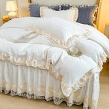 3/4Pcs Warm Milk Velvet Bedding Set Luxury Princess Flowers Lace Edge Duvet Cover Bed Skirt Bedspread Pillowcase Home Textile