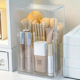 Clear Acrylic Makeup Brush Holder - Adjustable Desktop Organizer for Cosmetics, Storage Box with Multiple Compartments