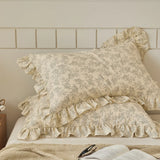 2pcs Flower Prints Ruffles 100% Cotton Pillowcases 48x74cm Sizes Cushion Cover for Bed Floral Style Adults Kids Pillowslip