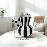Retro Stripe Ceramic Vase, Elegant Minimalist Home Decor for Living Room Table