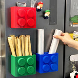 Magnetic Refrigerator Storage Box Plastic Building Block Refrigerator Side Mount Rack Organizer for Kitchen Wrap Straws Utensils