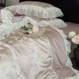 Luxury Princess Lace Ruffle Edge 1000TC Egyptian Cotton Bedding Set Duvet Cover Set Flat Bed Sheet Pillowcases 4Pcs