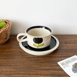 1Set Mid-Century Style Hand-Painted Flower Pattern Ceramic Cup and Saucer, High-End Exquisite Coffee Cup and Saucer, Suitable for Home Decoration, Home Drinking Water, Home Daily Use, Party, Breakfast Milk Cup, Afternoon Tea